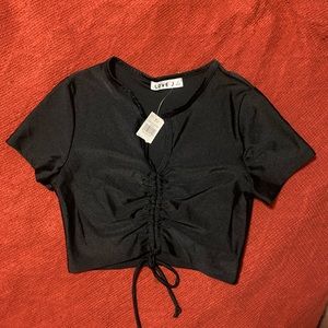 Black dressy crop top with adjustable ties size small NWT